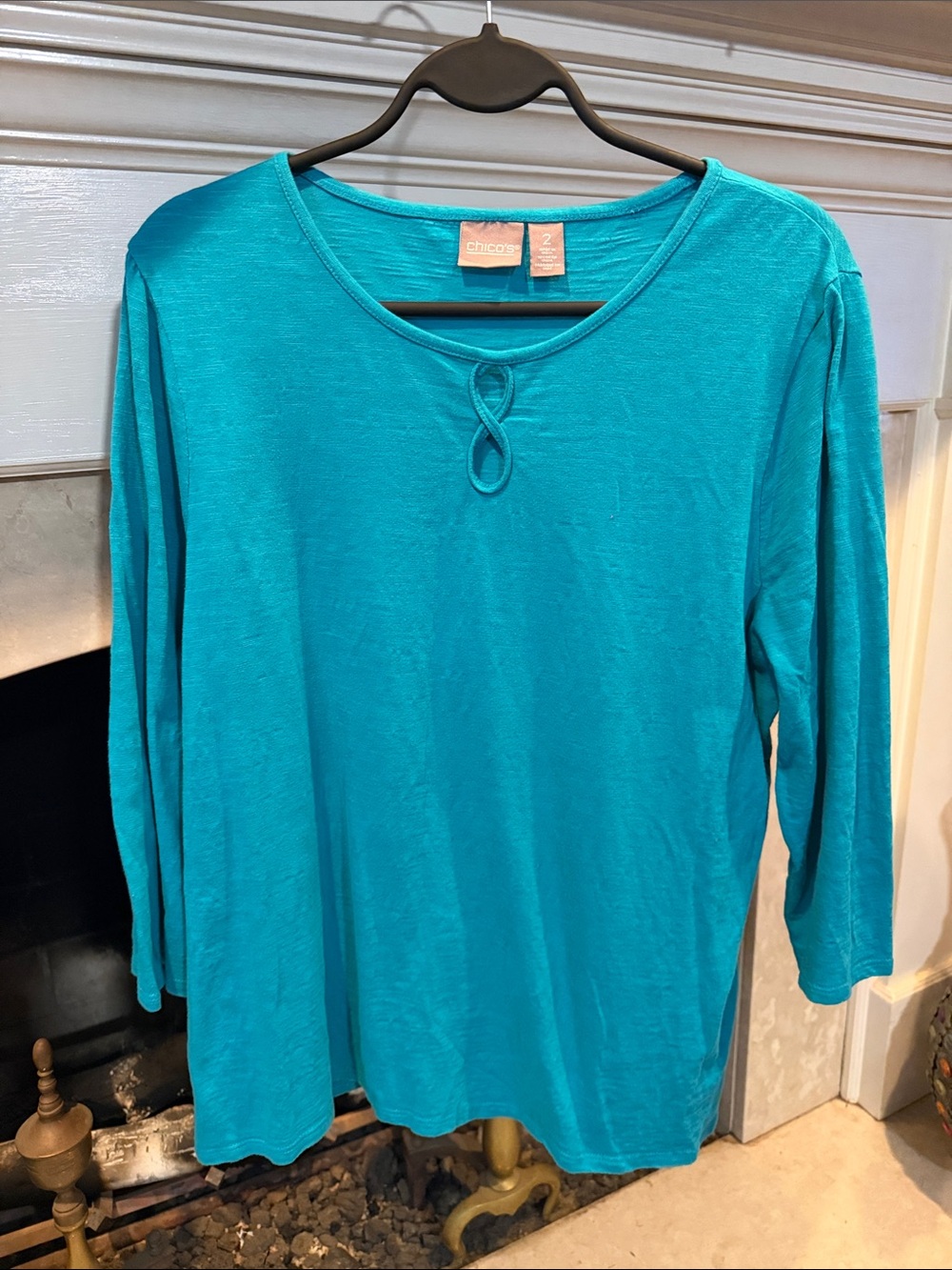 Chico's Teal Scoop-Neck Long Sleeve Top with Front Loop size large (2)